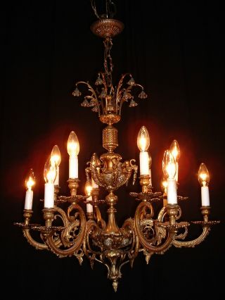 Vintage French Shabby Bronze Chic Chandelier With Cherubs photo