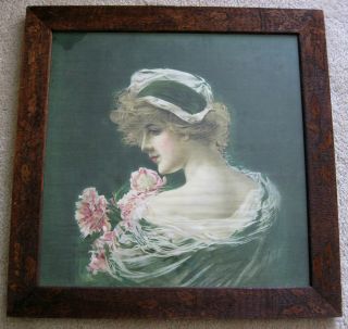 Big Rare Victorian Folk Art Frame Chromo Lady Portrait Arts Crafts Wood Crafts photo