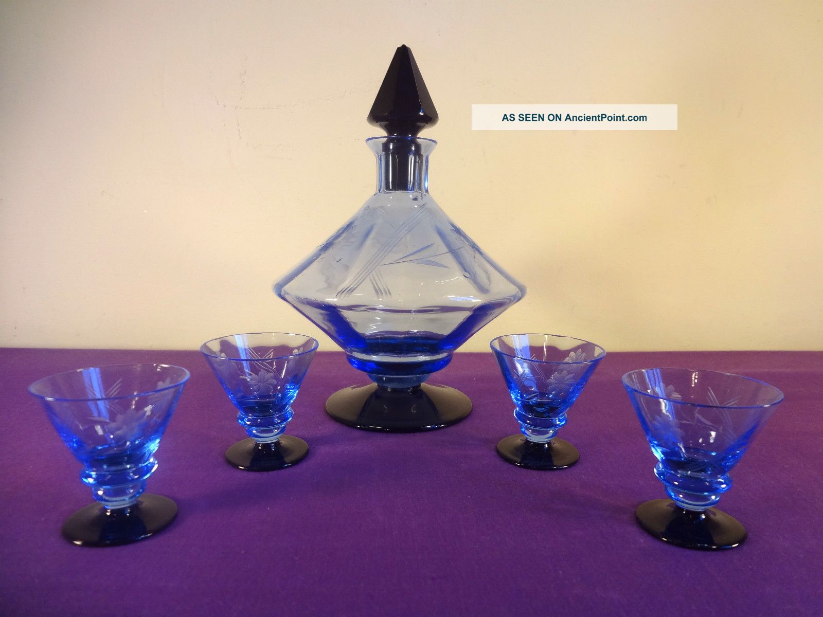 Vtg 1930s/40s Art Deco Barware Liquor/spirits Bar Decanter Bottle & Glasses Set Art Deco photo