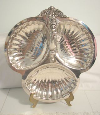 Vintage ' Baroque ' By Wallace Silverplate Art Deco 3 - Part Shell Serving Tray photo