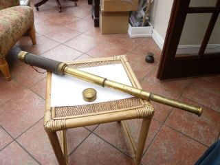 Large 29 Inch Old Vintage Antique Brass Telescope 3 Draw photo