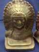 Antique Pre Wwii Indian Chief Brass Bookends Whirling Log Swastika Sachem Native Metalware photo 2