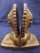 Antique Pre Wwii Indian Chief Brass Bookends Whirling Log Swastika Sachem Native Metalware photo 7