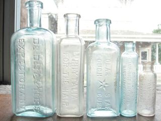 Mold Blown1800s Bottle Of Five Antique Medicine Bottles photo