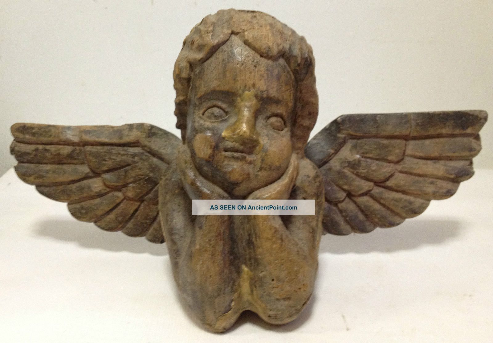 Carved Wood Cherub With Long Wings Paper Mache Mold Primitives photo