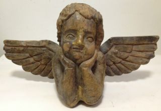 Carved Wood Cherub With Long Wings Paper Mache Mold photo