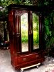 Antique 1880s Armoire Wardrobe W Mirrored Doors & Drawer Base Excellent Cond 1800-1899 photo 9
