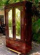 Antique 1880s Armoire Wardrobe W Mirrored Doors & Drawer Base Excellent Cond 1800-1899 photo 1