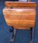 Antique Oak Student School House Desk + Chair W Black Iron Trim Refinished 1900-1950 photo 3