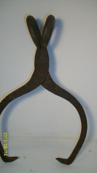 Old Rusty Iron Vintage Ice Block Tongs Grab Tool Wood & Company photo