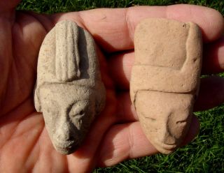 Head Figures,  Pair.  Chupicuaro Pre - Columbian,  Western Mexico photo