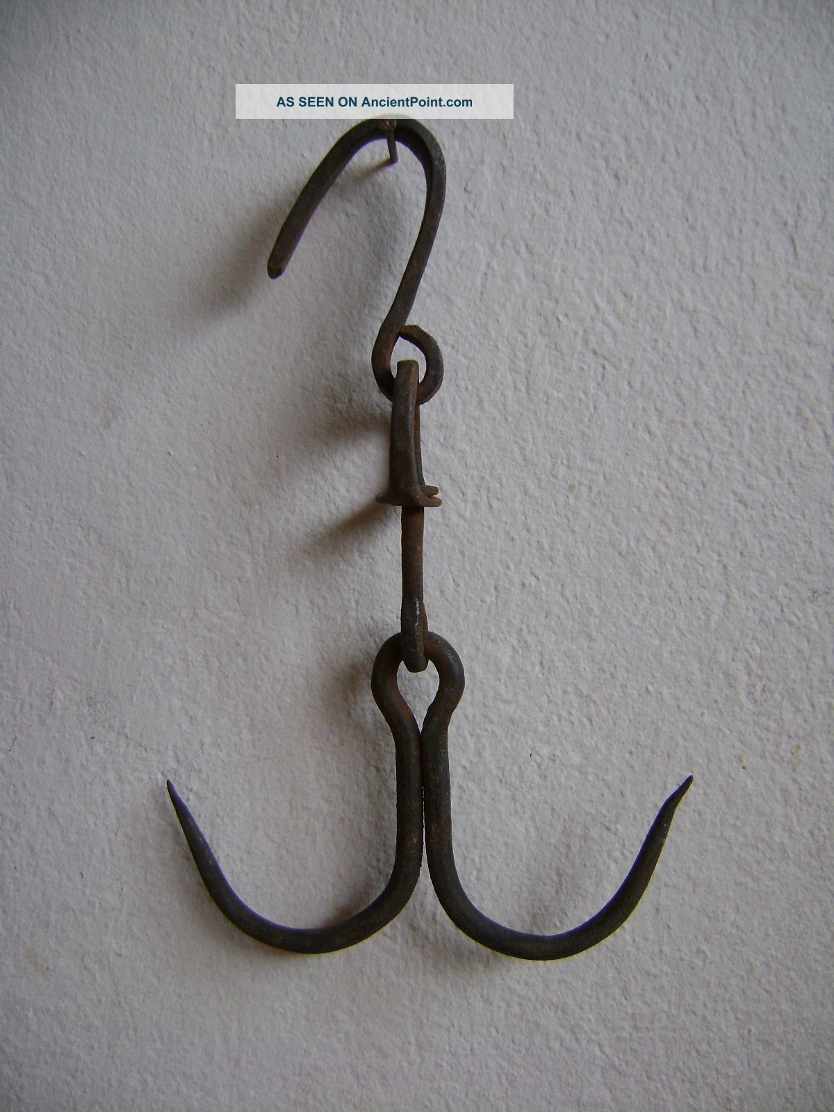 Antique Authentic Islamic Ottoman Empire Hand Forged Iron Meat Grappling Hook Primitives photo