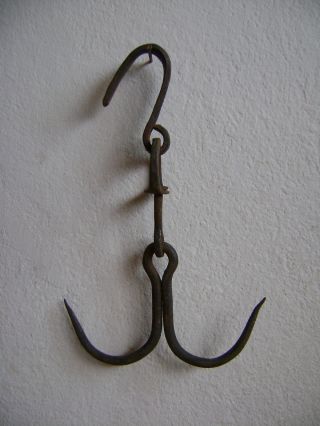 Antique Authentic Islamic Ottoman Empire Hand Forged Iron Meat Grappling Hook photo