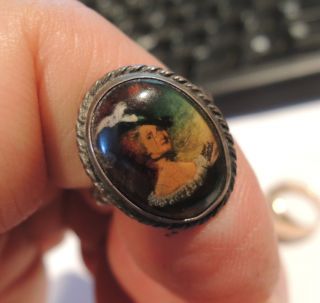 Antique Art Signed Portrait Ring Victorian Made In England Sterling 220213 photo