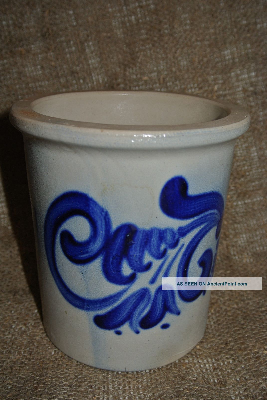 Mint Condition Antique Texas Pottery Stoneware Blue Cobalt Crock Primitives photo