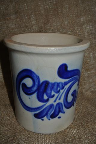 Mint Condition Antique Texas Pottery Stoneware Blue Cobalt Crock photo