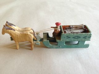 Vintage Erzegebirge Putz Miniature Wood German Wood Putz Penny Toys Lumber Sled photo