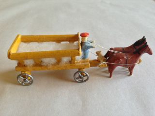 Vintage Erzegebirge Putz Miniature Wood German Wood Putz Penny Toys Horse Wagon photo