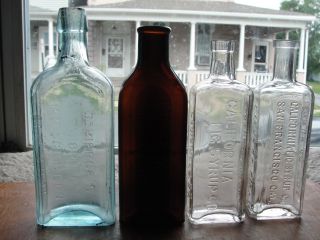 Mold Blown1800s Bottle Of Four Larger Antique Medicine Bottles photo