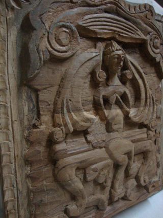 19c Old Rare Handmade Vintage Hindu God Wooden Carved Statue photo