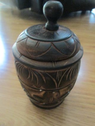 Solid Hand Carved Wood Ginger Jar,  Bowl W/ Lid Hand Made photo