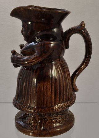 Antique English Brown Standing Lady Toby Jug Pitcher 19th C photo