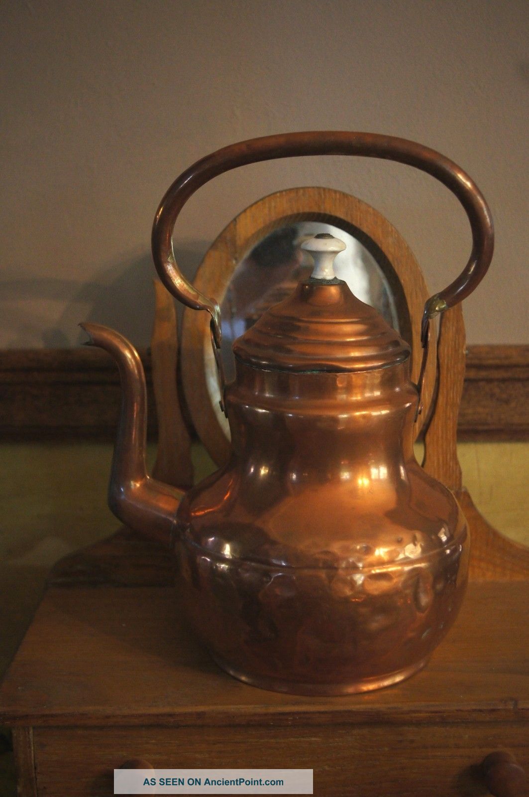 Primitive Large French Copper Tea Kettle Old Country Piece Brevete Lf 4 Primitives photo