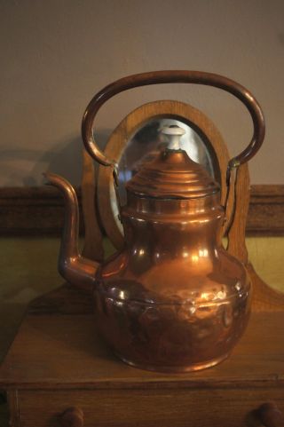 Primitive Large French Copper Tea Kettle Old Country Piece Brevete Lf 4 photo
