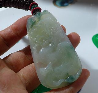 Cert ' D 100% Natural A Jadeite Elegant Translucent Ice Dragon Necklace Pendant Nr photo