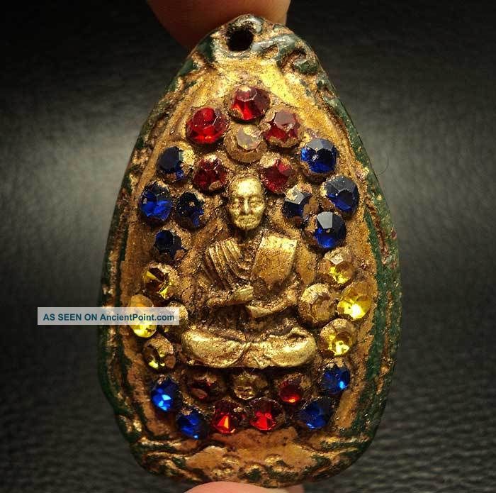 Old Thai Amulet Jade Somdej Toh Samati Wat Phra Keaw Embed Gem Amulets photo