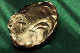 G Flamand Gilt Bronze Card Tray,  Flowing Art Nouveau photo