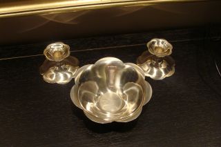 Tiffany & Co 3pc Sterling Silver Petal Center Piece Set 1 Bowl & 2 Candlesticks photo