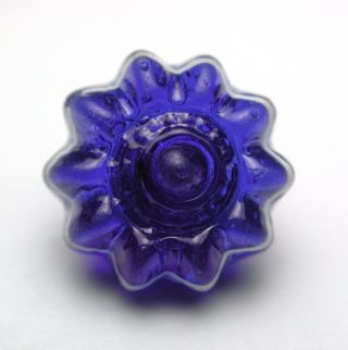 Antique Charmstring Glass Button Cobalt Blue Candy Mold W/ White Band Swirl Back photo