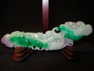 Chinese Apple Green Jade Carving Of Ruyi Heads,  5 1/4 