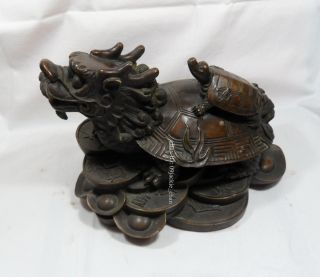 A279 Vintage Chinese Bronze Money Dragon Statue photo