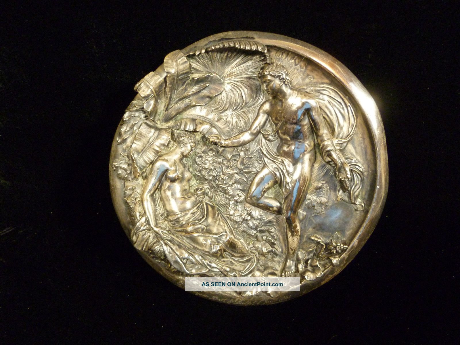Signed Sheffield Plate Silver Over Copper Relief Roundel Plaque W/ Sterling 1848 Metalware photo