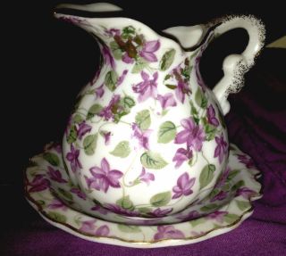 Royal Crown Creamer With Saucer,  White With Purple Violets photo