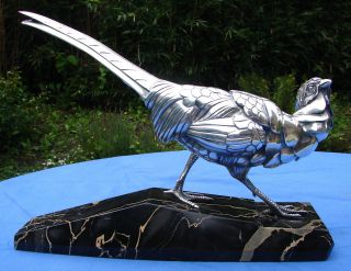 Stunning Rochard Silvered Metal Fench Sculpture Pheasant Art Deco 1920 photo