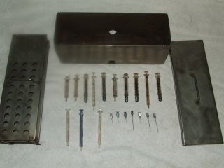 1920 ' S Antique - 13 Glass Medical Syringes W/stainless Steel Sterilizer Case photo