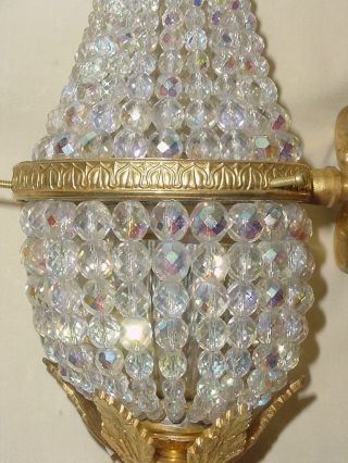 Old Empire Bronze Crystal Drop Pear Shade Czech Beads Beaded Wall Sconce Wired photo