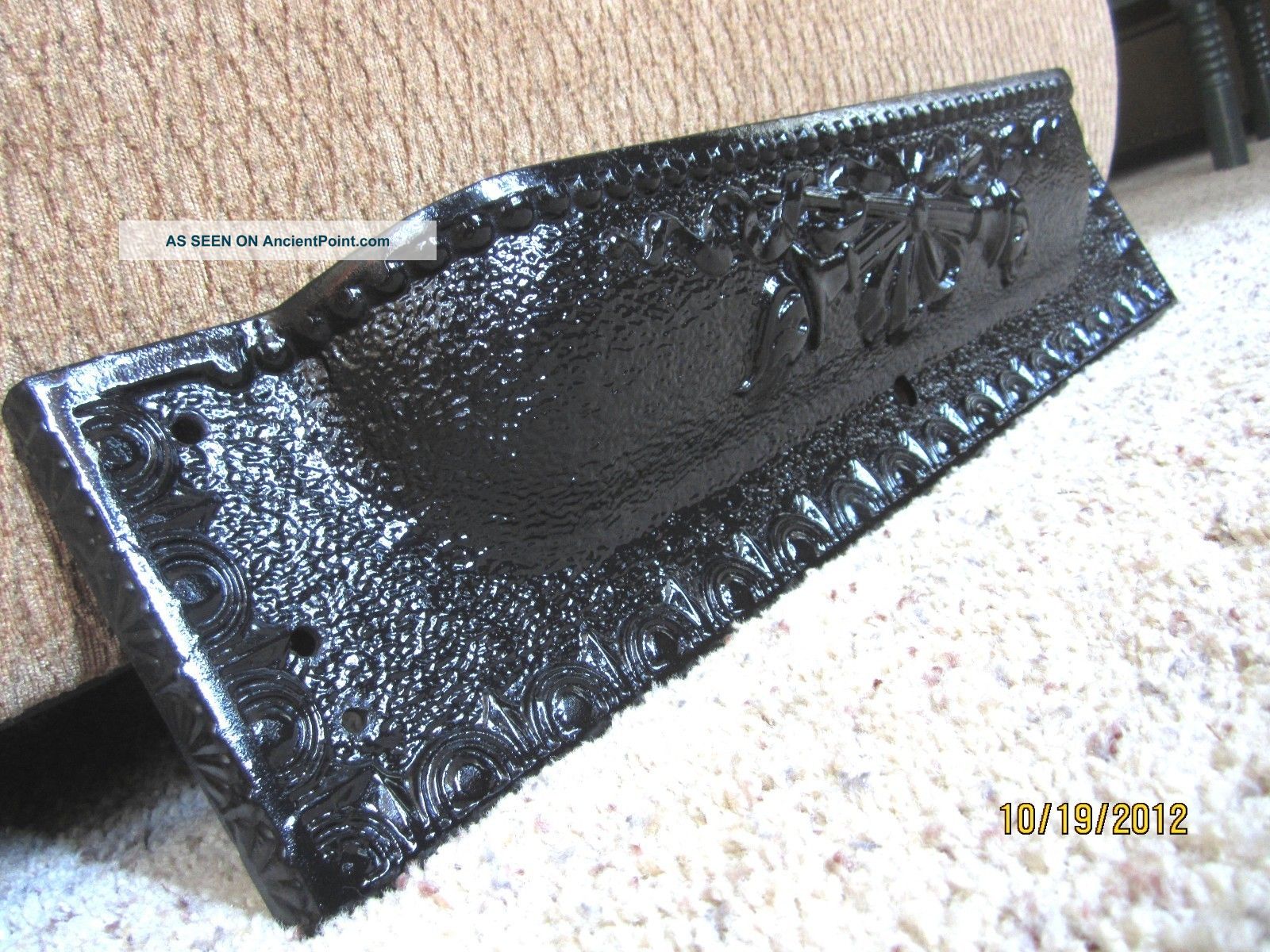 Torches Ornate Victorian Cast Iron Pediment Fireplace Hood Wall