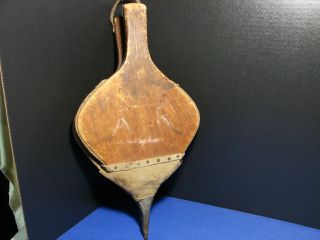 Vintage Fireplace Bellows Wood Leather Tin Snout Good Pantina photo