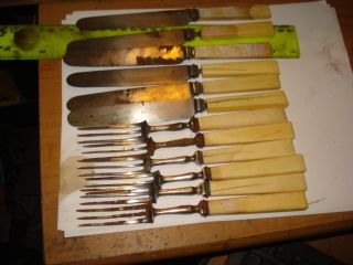 Civil War 6 Matching Sets Knife & Forks J.  Russell & Co Green River Works photo