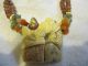 Antique Carved Polychrome Netsuke/oriental Scrimshaw Necklace Man & Fish Netsuke photo 2