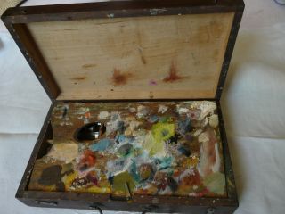 Antique French 19th Century Wood Artist ' S,  Paint Box Antique photo