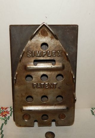 Rare Antique Advertising Simplex Sad Iron Trivet Soapstone Base Laundry Helper photo