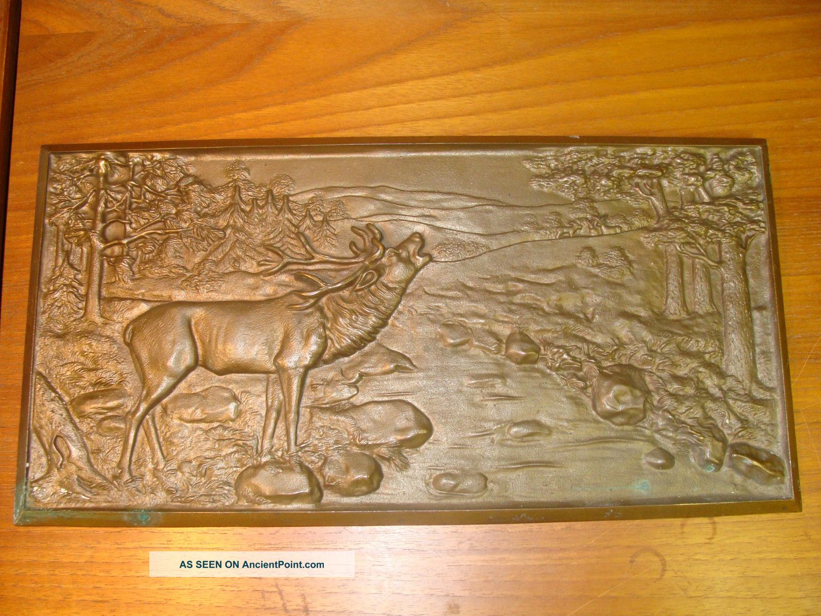 Elk 19c Bronze Wall Sculpture Plaque Trophy Hunting Game Relief (deer Moose) Metalware photo