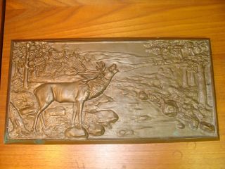 Elk 19c Bronze Wall Sculpture Plaque Trophy Hunting Game Relief (deer Moose) photo