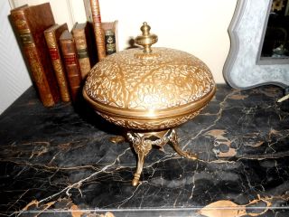 Old French Bronze Cup Or Trinket Bowl With Its Lid And 4 Foot (xixth Rare photo