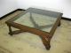 Vintage Oversized Spanish Style Wood & Glass Top Coffee Table Cross Bar &finial Post-1950 photo 1